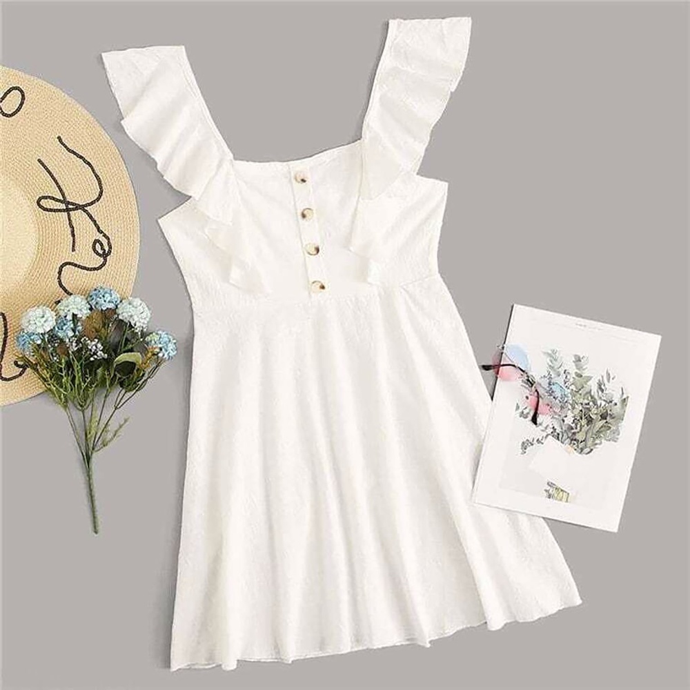 White Ruffle Sleeve Fit & Flare Summer Short Dress - Picture 6 of 10
